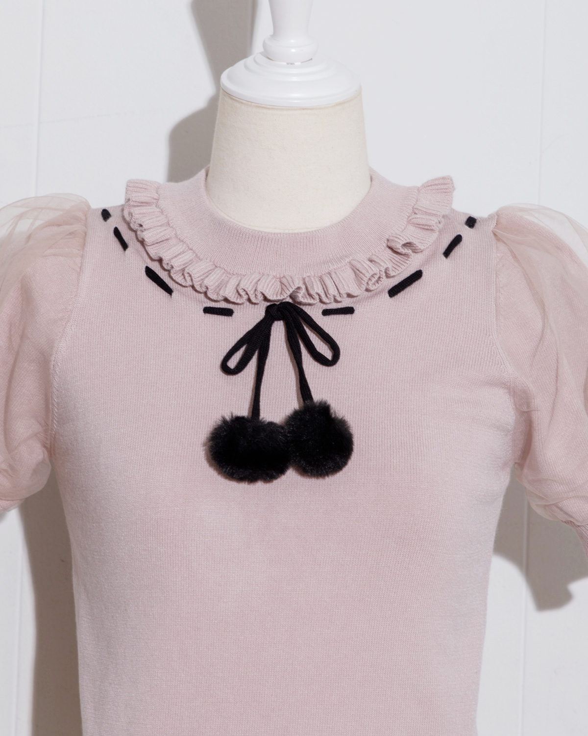 ファーリボンアームウォーマー付きニット