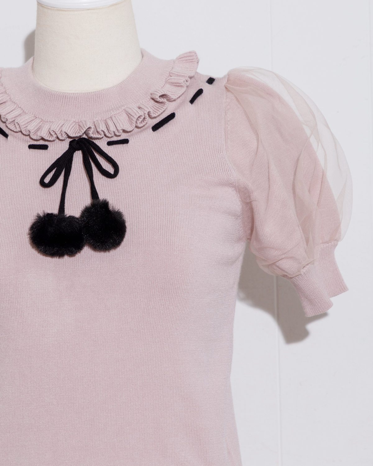 ファーリボンアームウォーマー付きニット