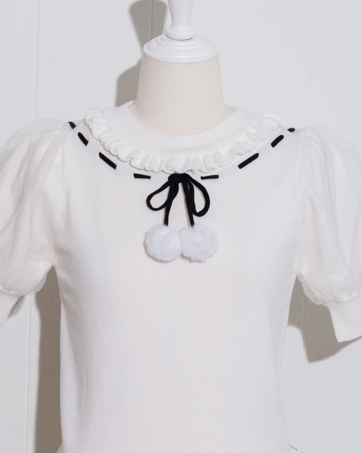 ファーリボンアームウォーマー付きニット