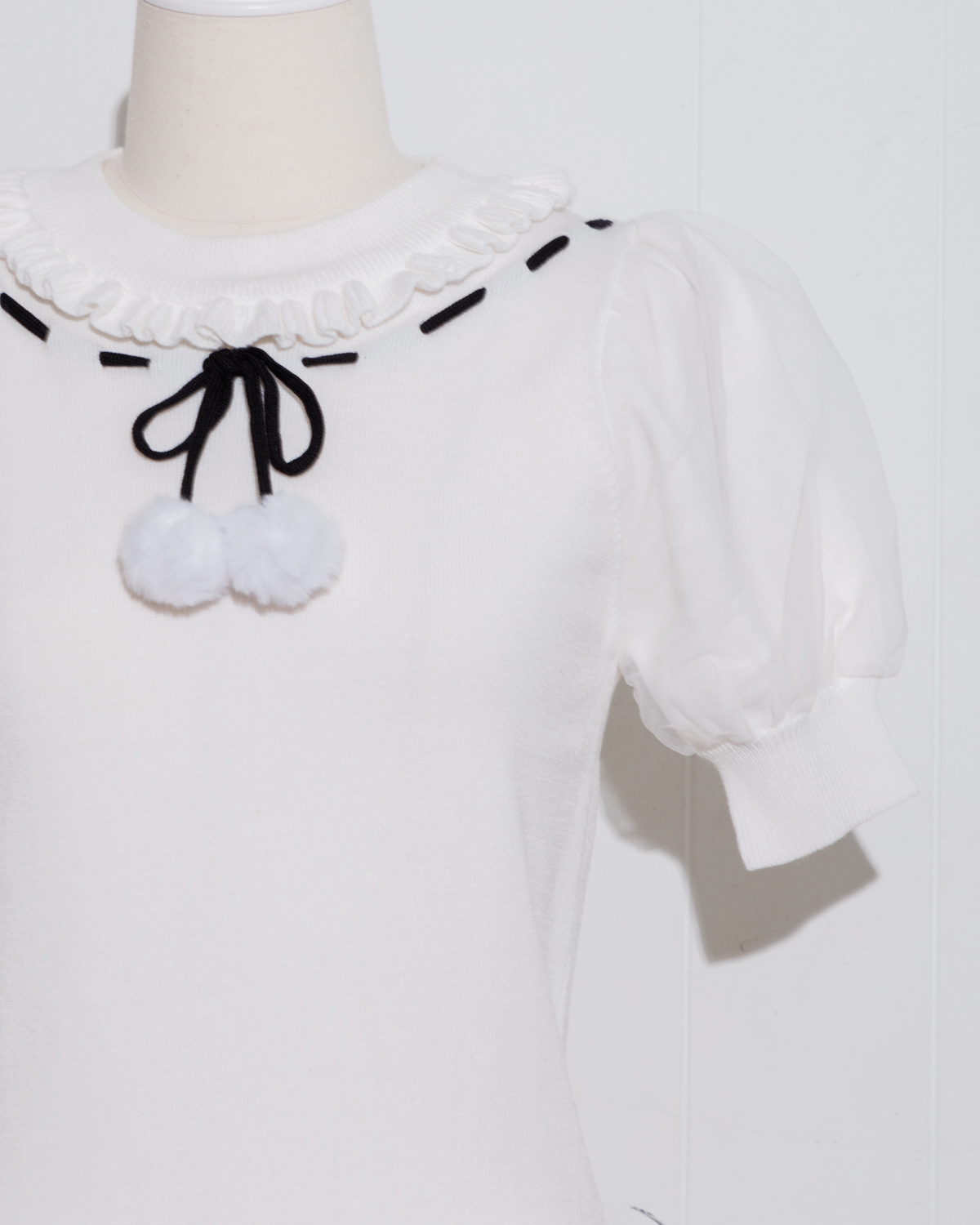 ファーリボンアームウォーマー付きニット