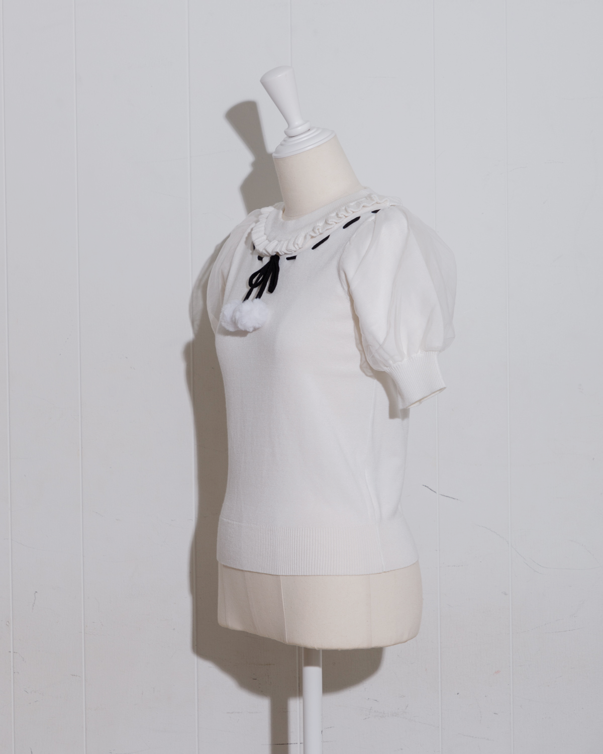 ファーリボンアームウォーマー付きニット