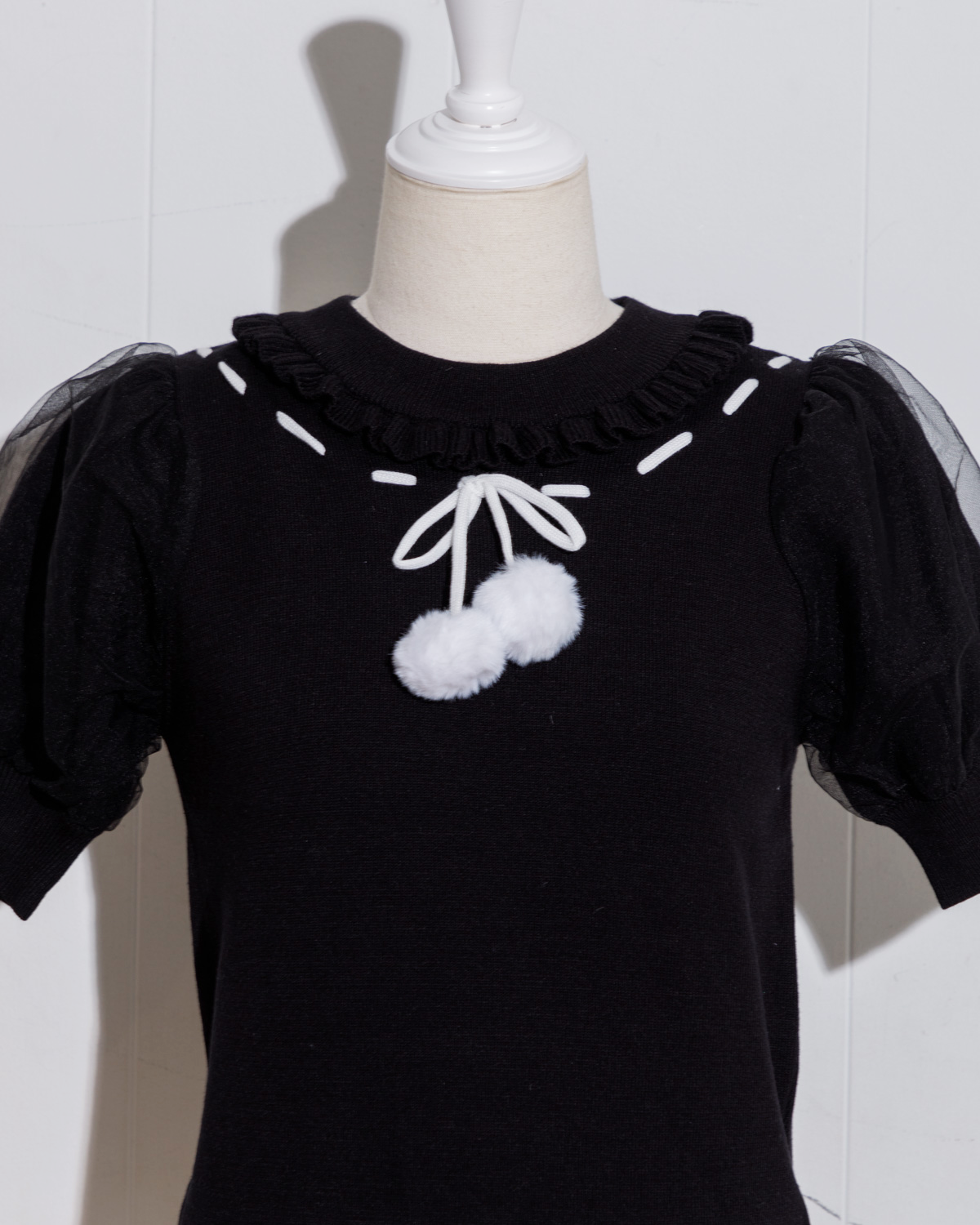 ファーリボンアームウォーマー付きニット