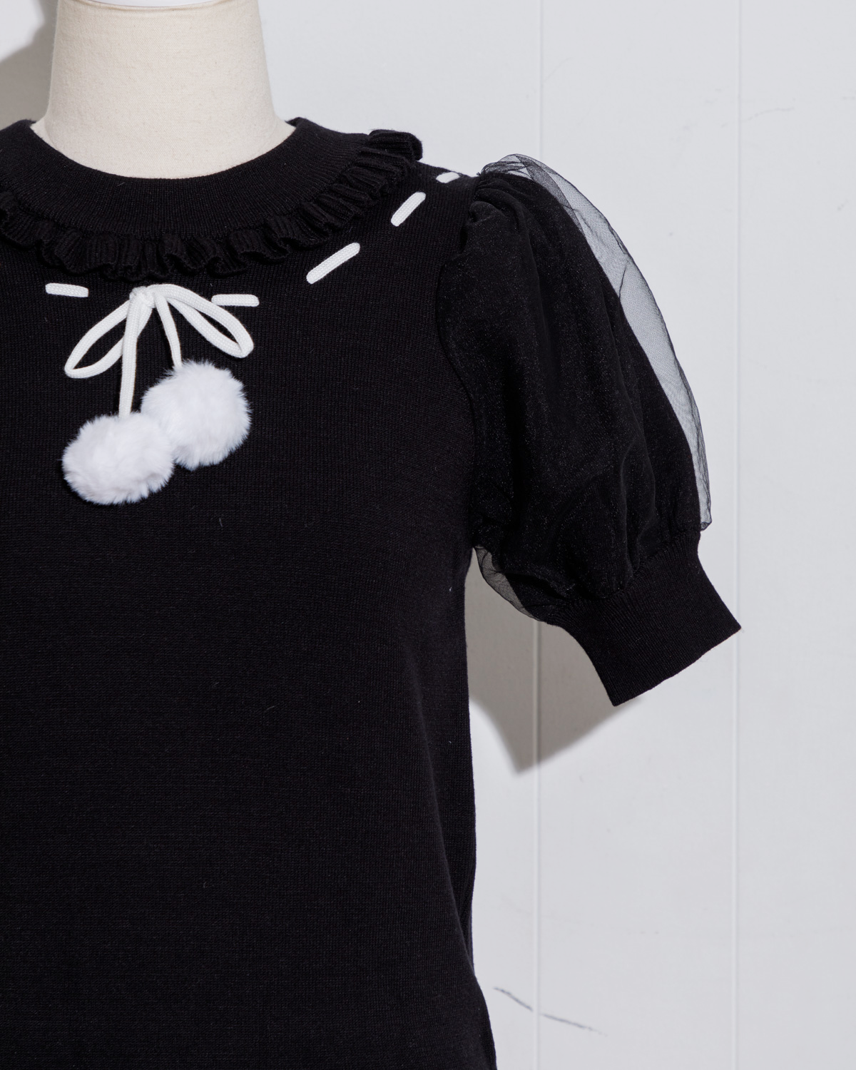 ファーリボンアームウォーマー付きニット