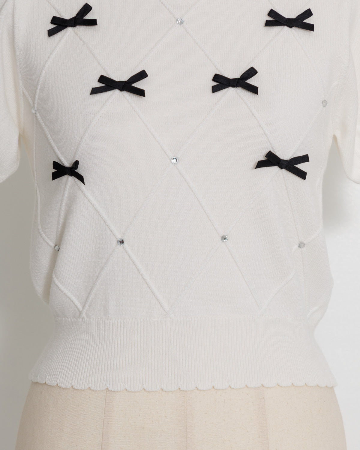 ビジューリボンアームウォーマーニット