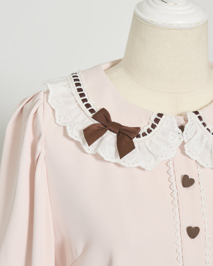 コットンフリルハートボタンブラウス