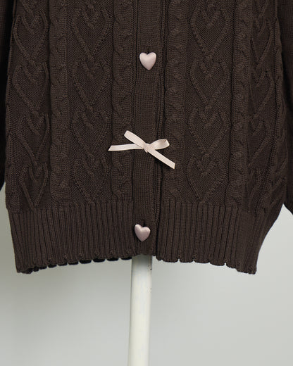 ハートボタンケーブルロングカーデ