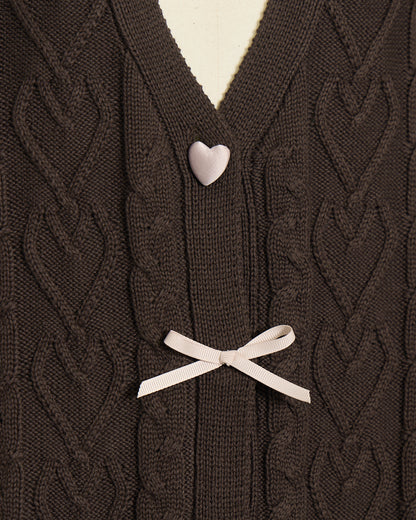 ハートボタンケーブルロングカーデ