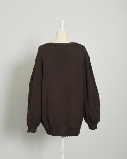 ハートボタンケーブルロングカーデ