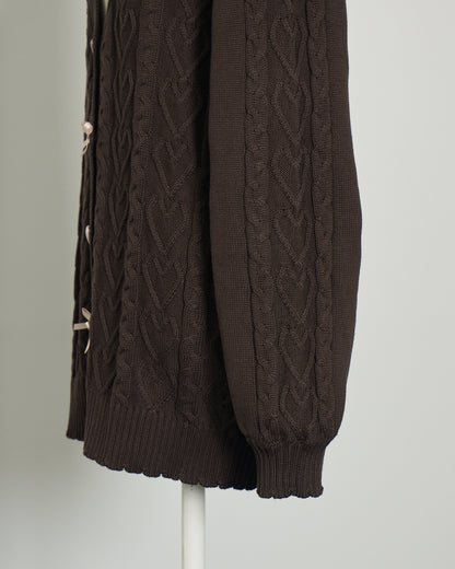 ハートボタンケーブルロングカーデ