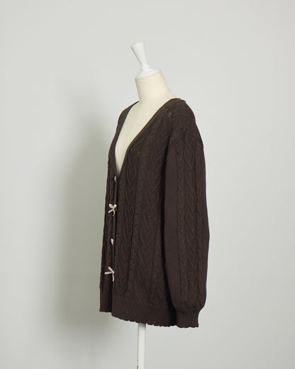 ハートボタンケーブルロングカーデ