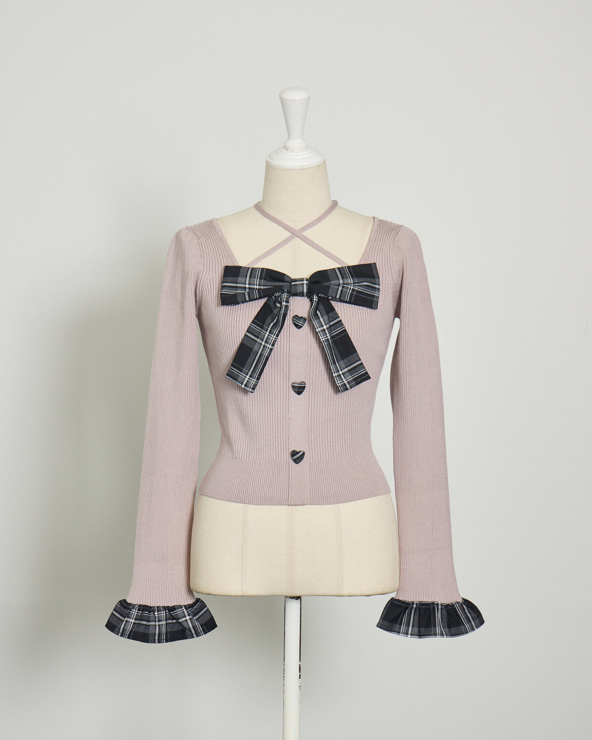 チェックレイヤードリボンニットトップス – pium