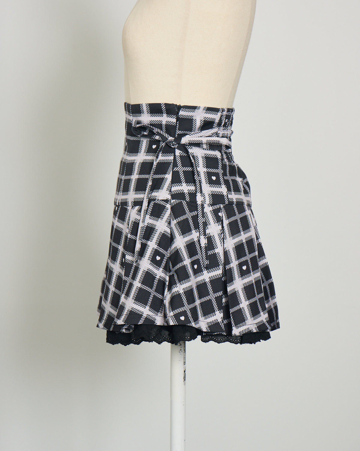 piumハートチェックプリーツミニスカート