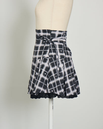 piumハートチェックプリーツミニスカート