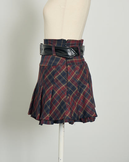 レザーベルト付きフリルプリーツスカート