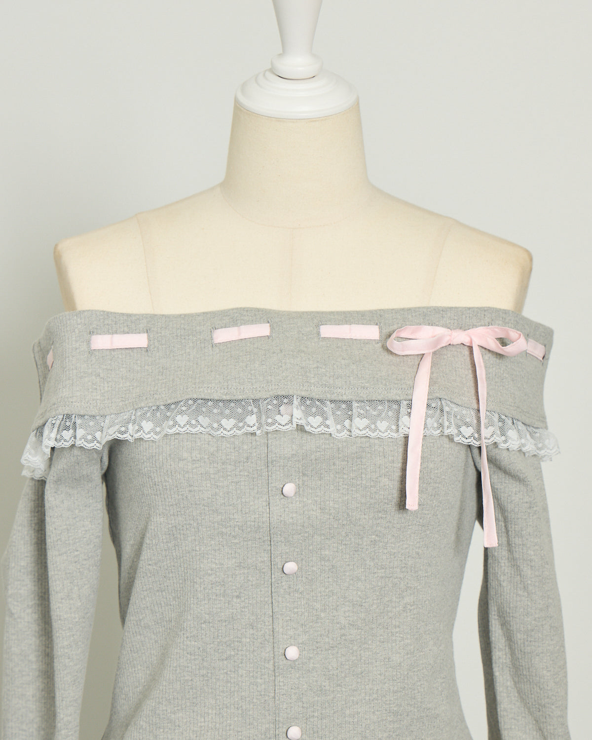 バイカラーリボンオフショルカットソー