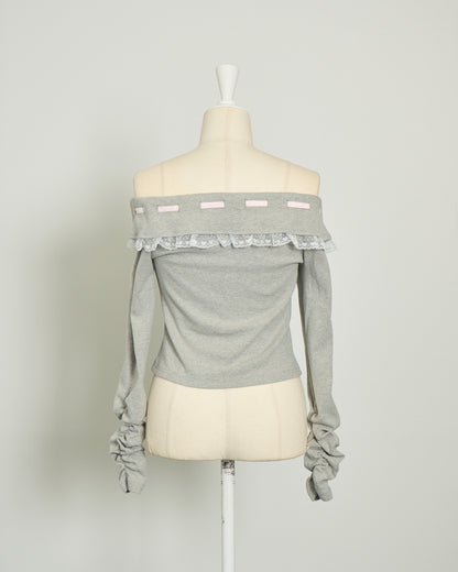 バイカラーリボンオフショルカットソー