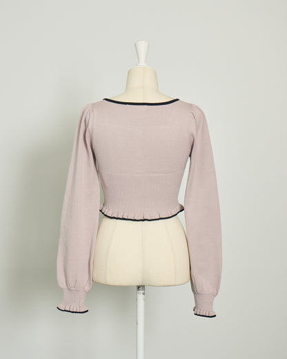 ウエストリブハートボタンニット