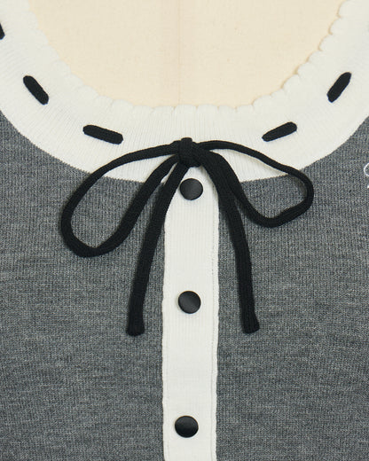 アームウォーマー付きバイカラーリボンニット