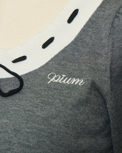 アームウォーマー付きバイカラーリボンニット