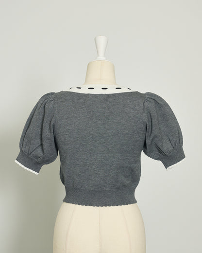 アームウォーマー付きバイカラーリボンニット