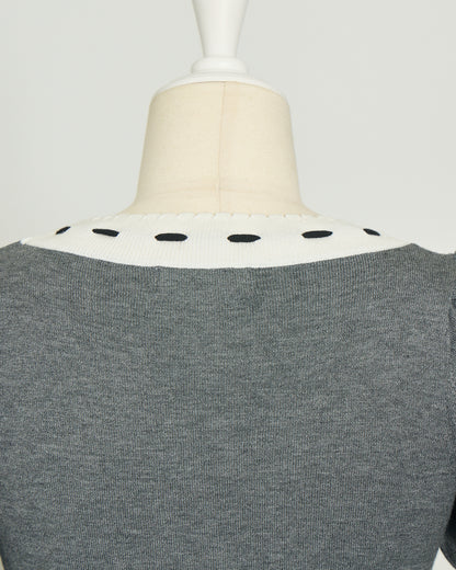 アームウォーマー付きバイカラーリボンニット