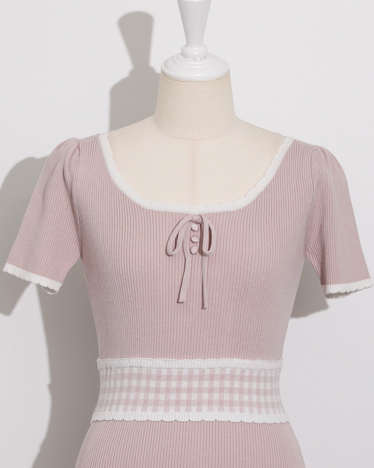 ギンガムベルトドーリーニットワンピース