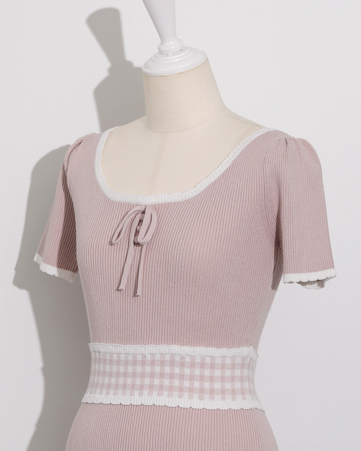 ギンガムベルトドーリーニットワンピース