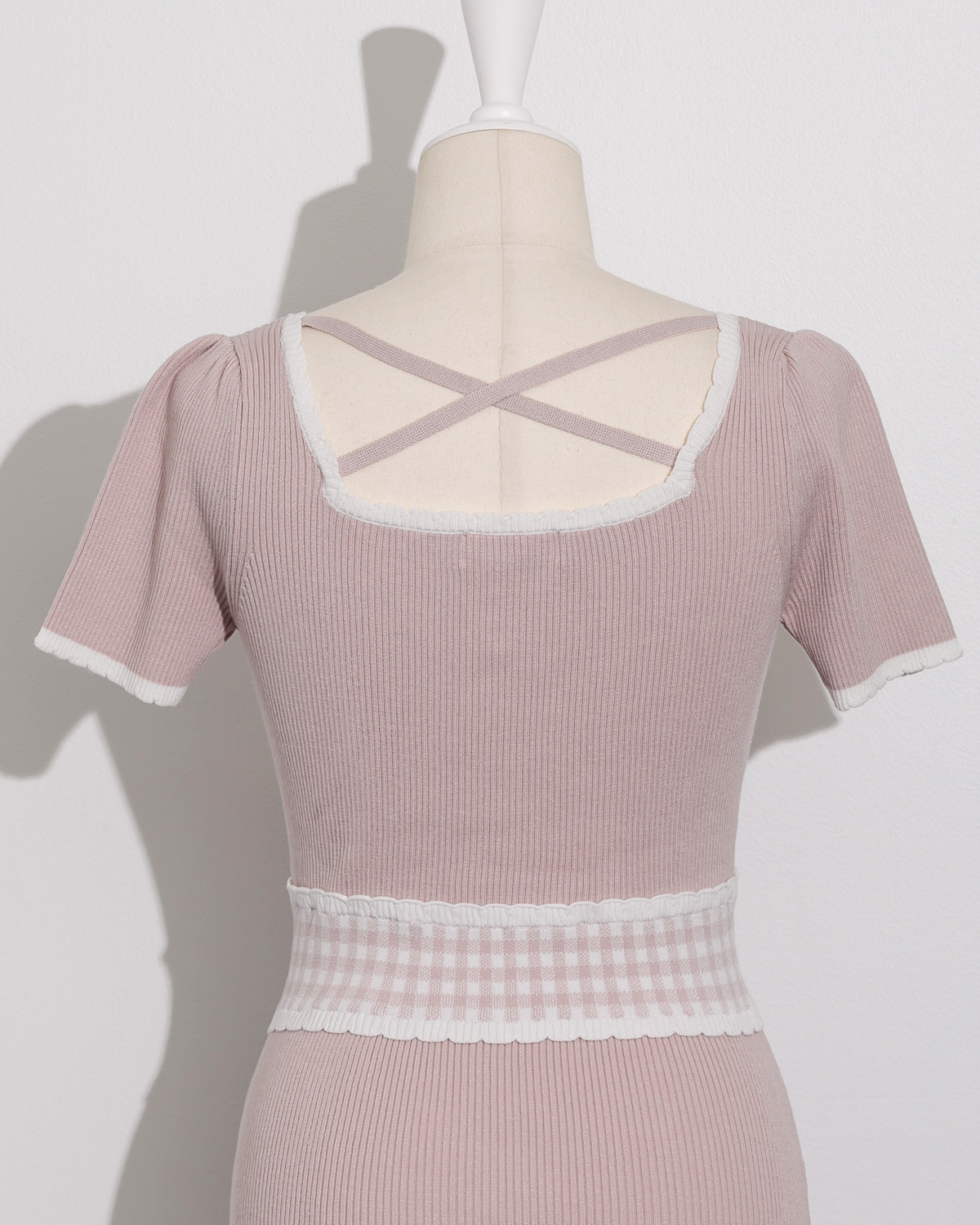 ギンガムベルトドーリーニットワンピース