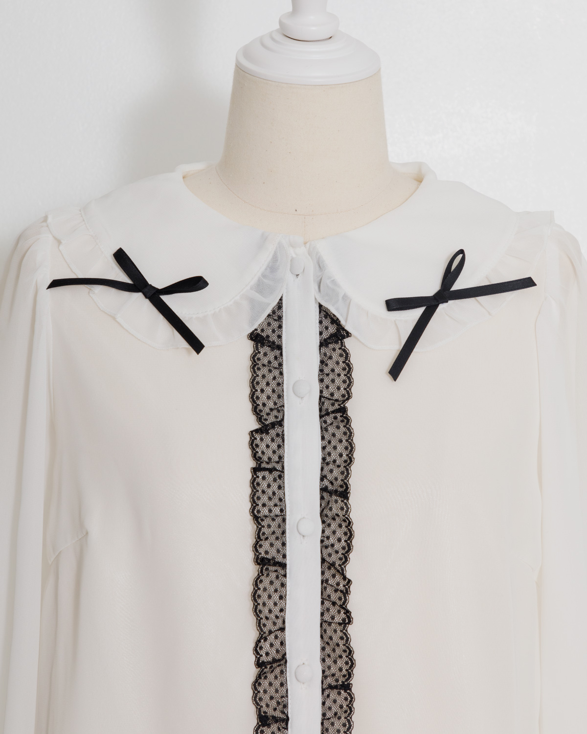 フリルカラーリボンシフォンブラウス