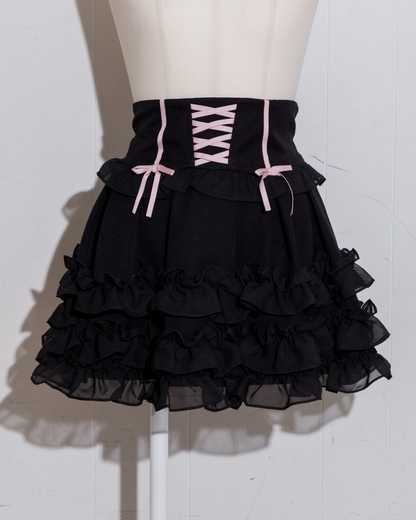 pium コルセットボリュームフリルスカート ブラック pium コルセットボリュームフリルスカート ブラック