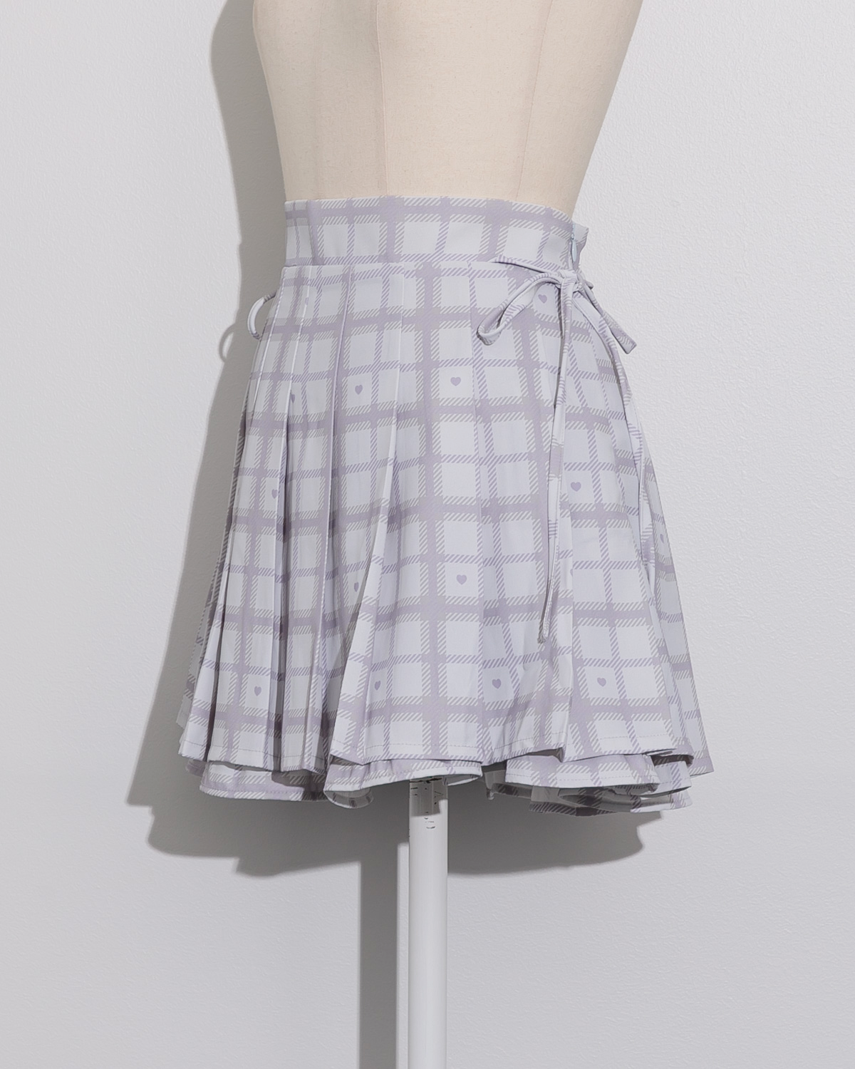 piumハートチェックサイドリボンプリーツスカート