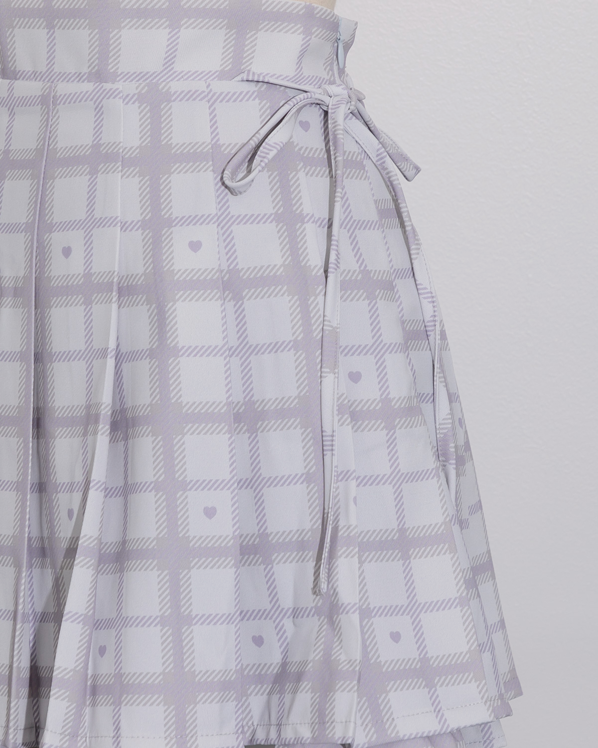 piumハートチェックサイドリボンプリーツスカート