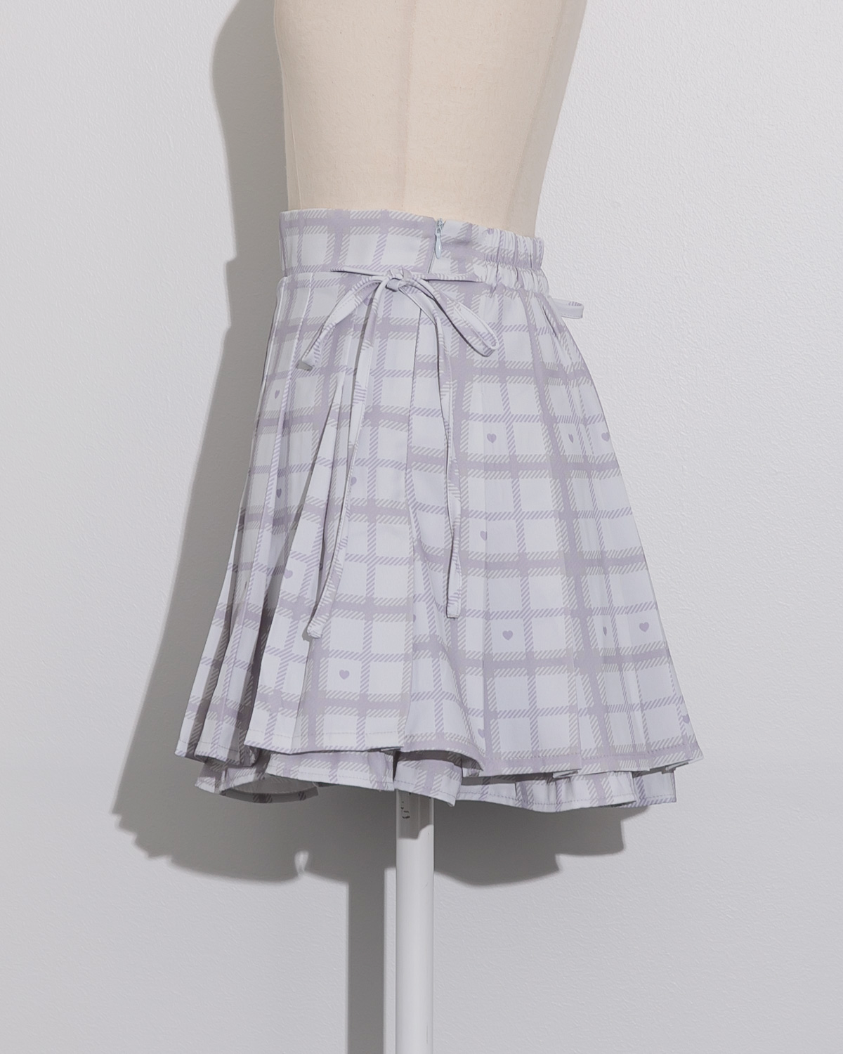 piumハートチェックサイドリボンプリーツスカート