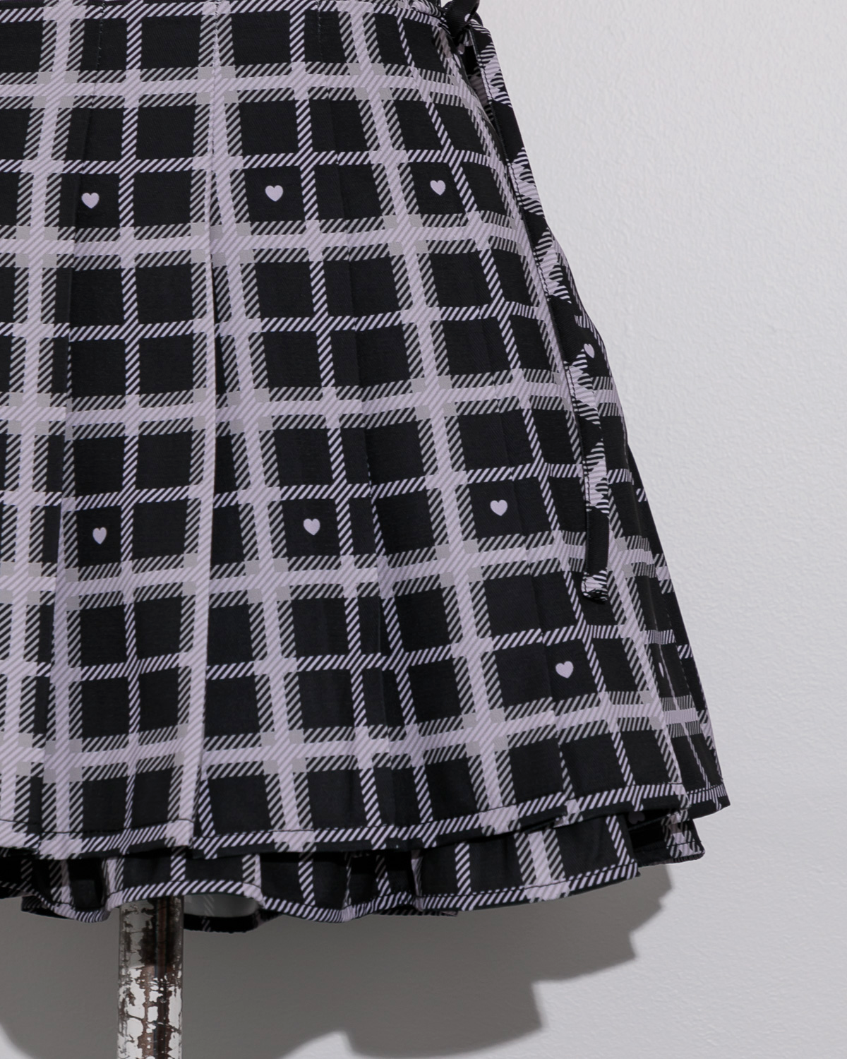 piumハートチェックサイドリボンプリーツスカート