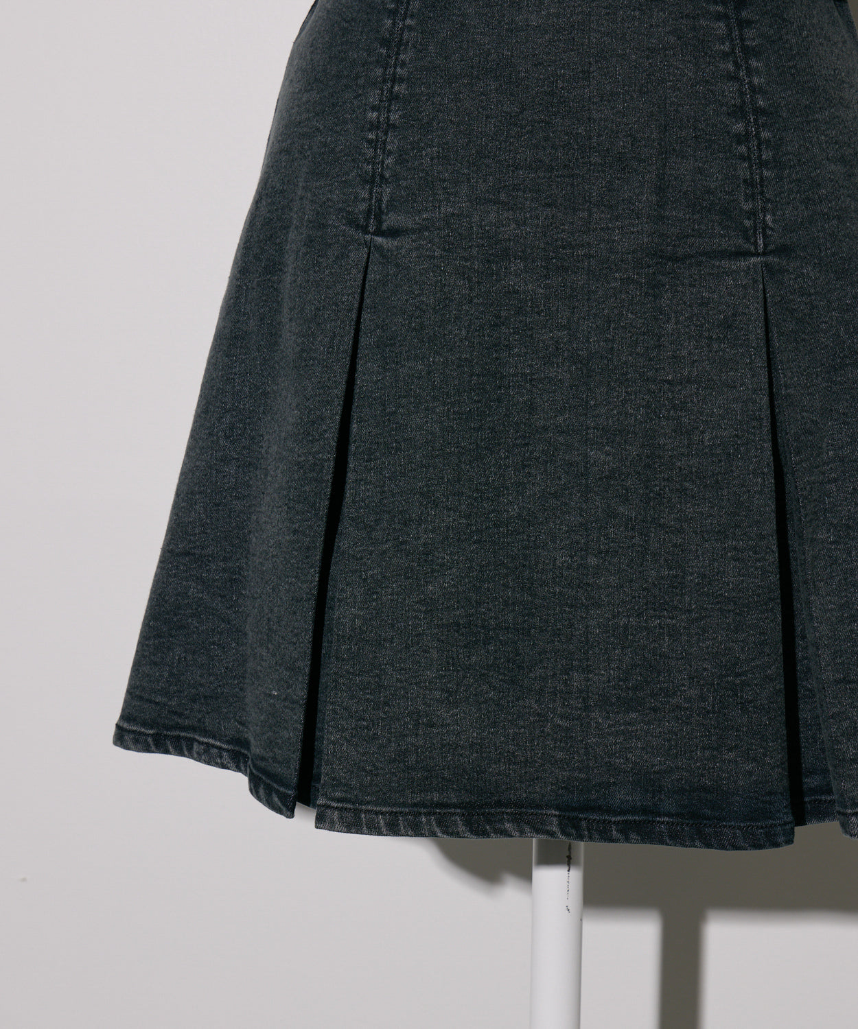 プリーツベルトデニムミニワンピース