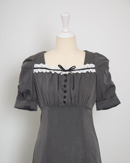 コットンフリルリボンロングワンピース