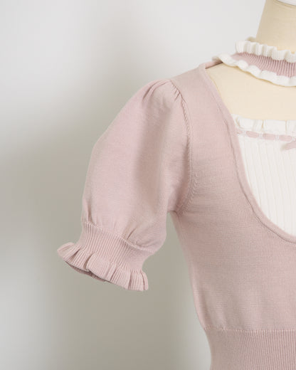 チョーカーフリルヨーク切替ニット