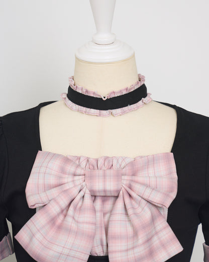 チョーカーリボンバイカラーカットワンピース