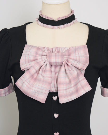 チョーカーリボンバイカラーカットワンピース