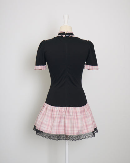 チョーカーリボンバイカラーカットワンピース