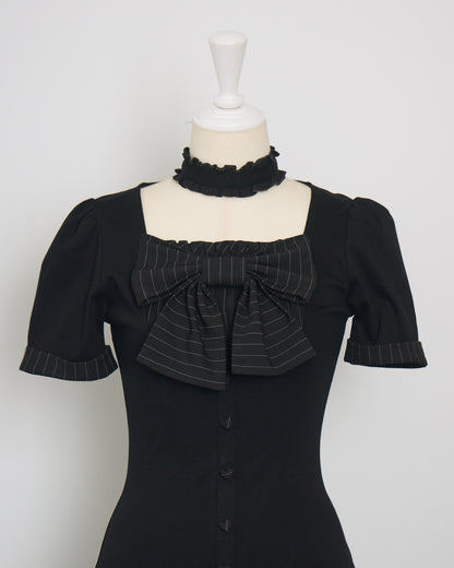 チョーカーリボンバイカラーカットワンピース