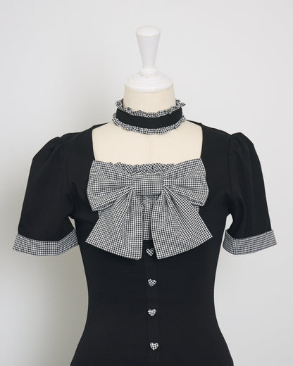 チョーカーリボンバイカラーカットワンピース