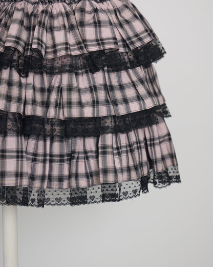 レース付きティアードミニスカート