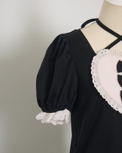 ハートリボンパフスリーブTシャツ