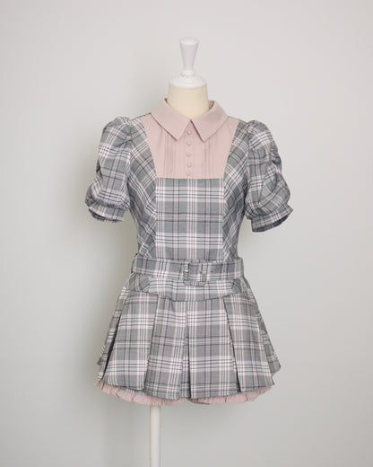 ネクタイ付きプリーツ半袖セットアップ