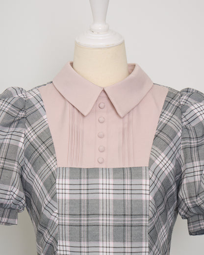 ネクタイ付きプリーツ半袖セットアップ