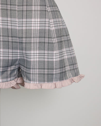 ネクタイ付きプリーツ半袖セットアップ