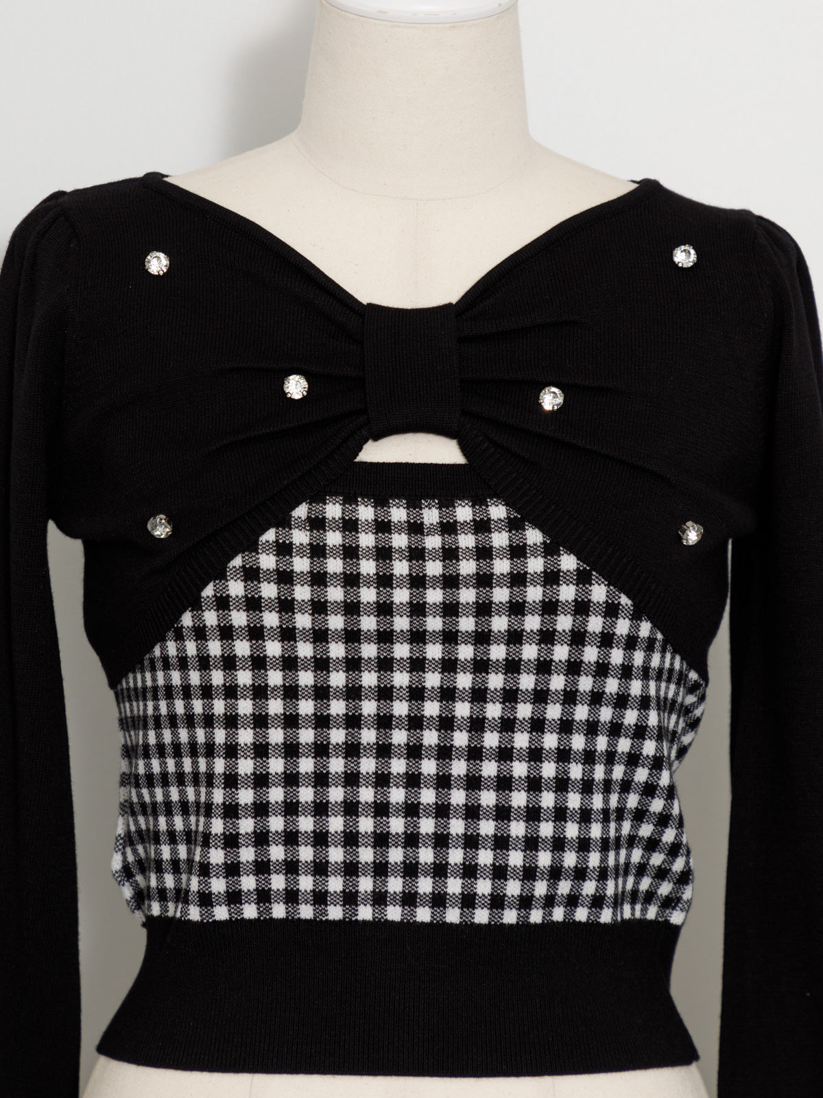 リボンニット×ギンガムキャミセット