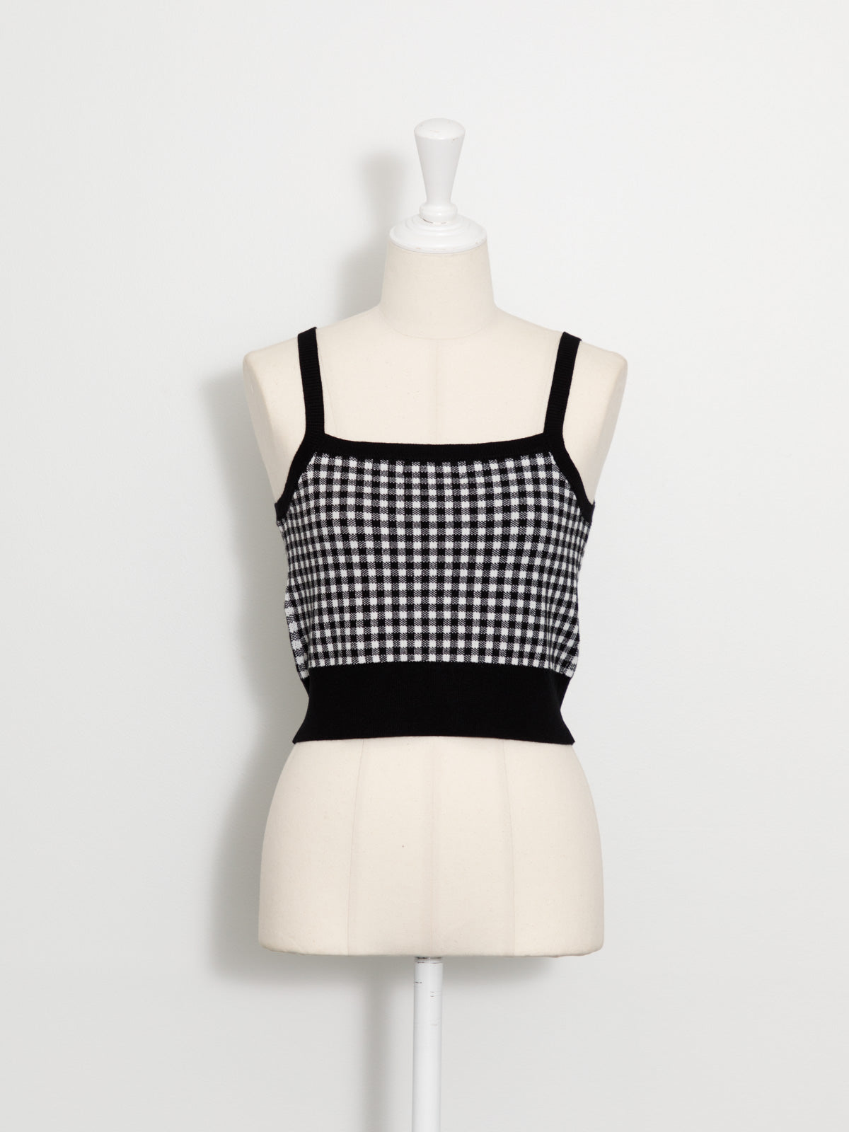 リボンニット×ギンガムキャミセット