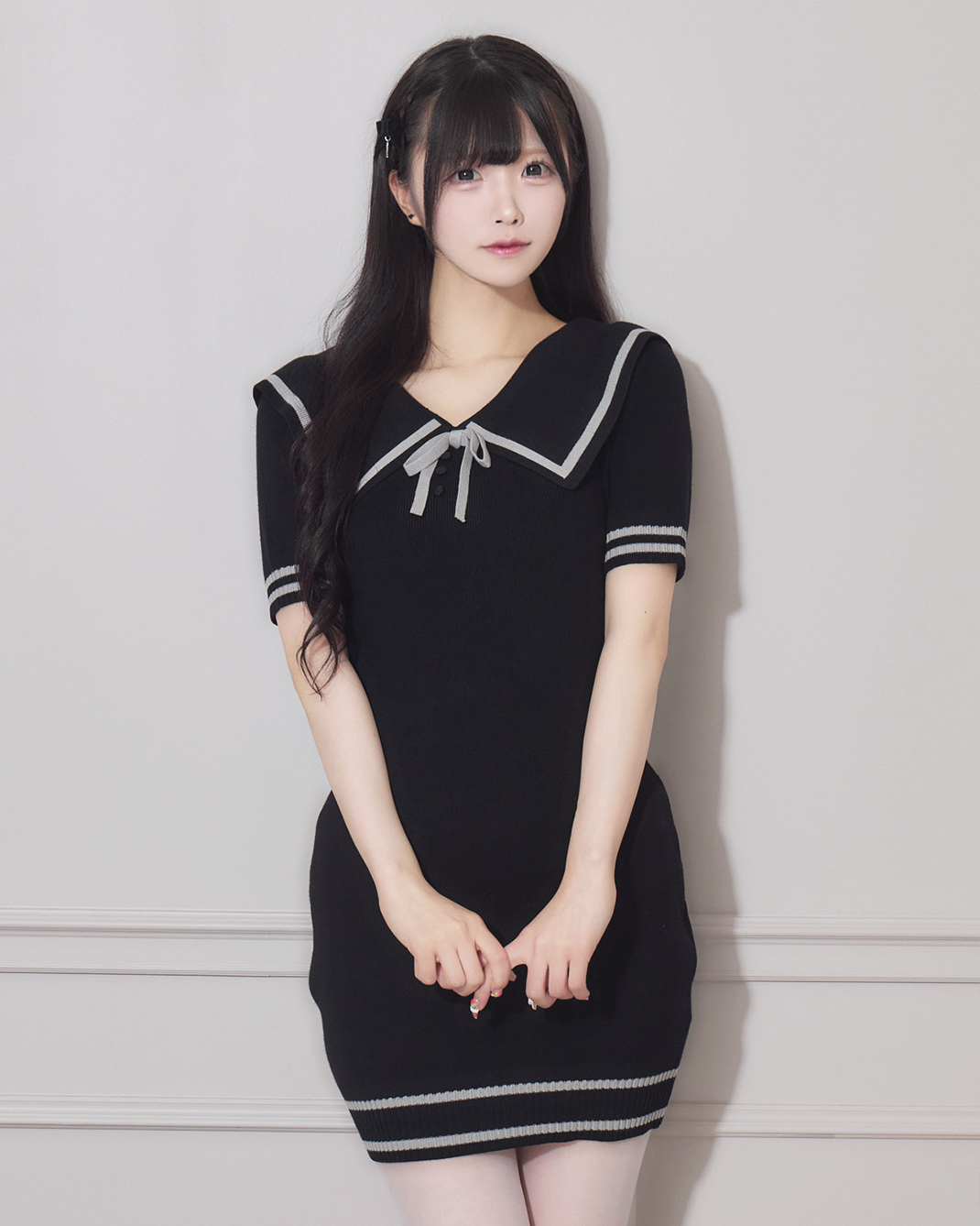 pium ❤︎ピウム ティアードフリルミニワンピース ブラック セーラーカラーニットミニワンピース – pium